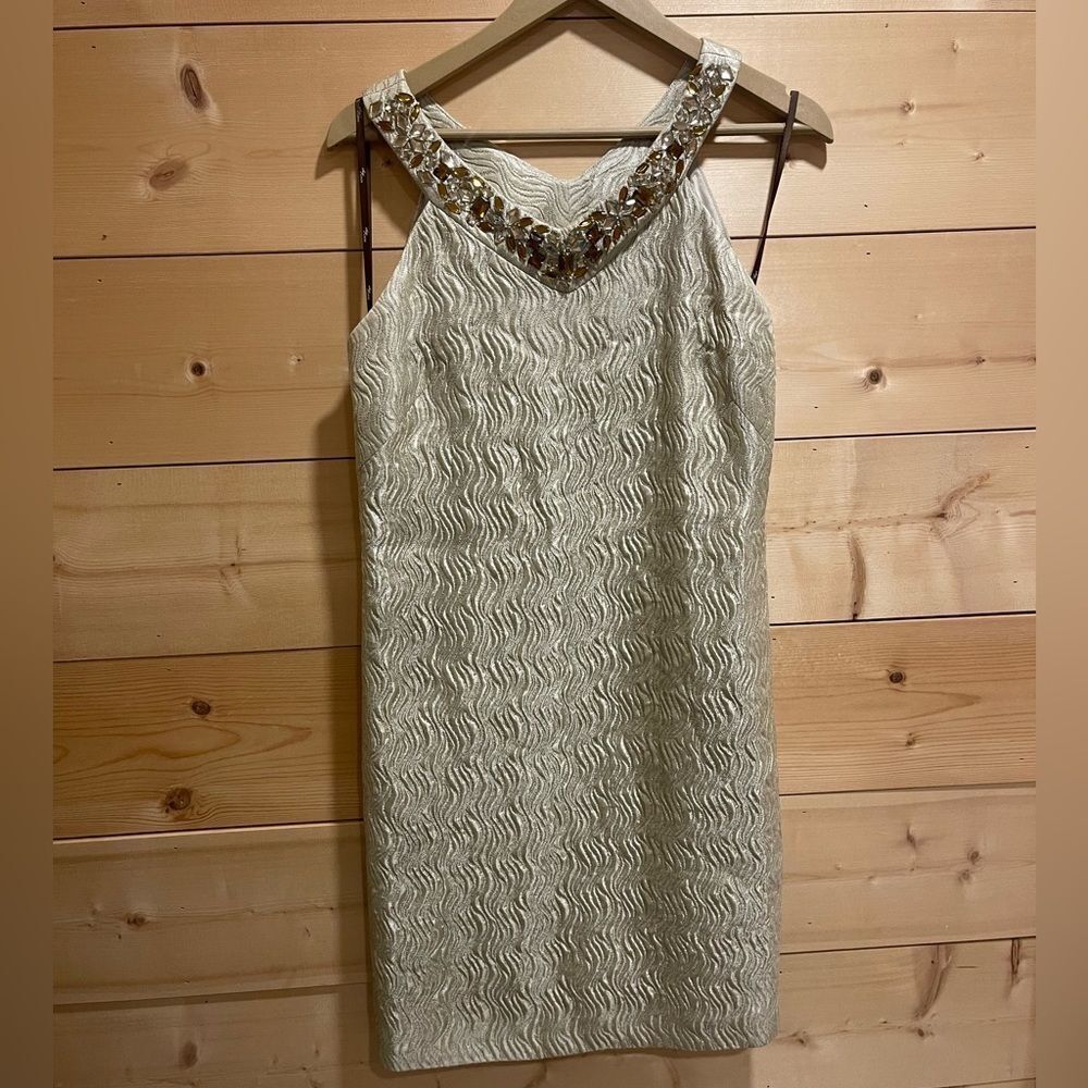 Suzi Chin for Maggy Botique Pewter Jewled Neckline Cocktail Party Dress 8